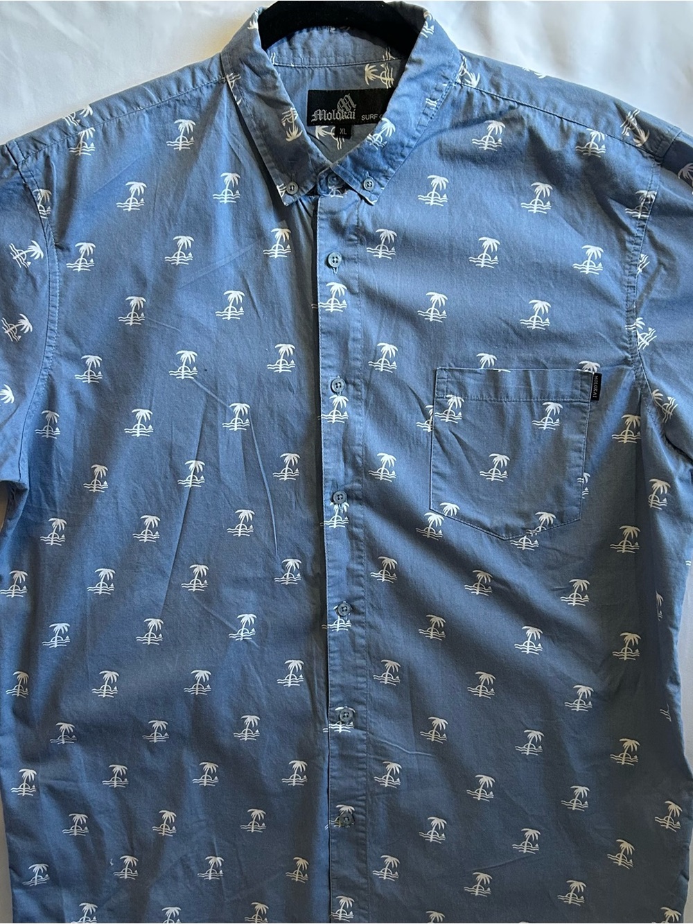 Molokai Surf Co Men's Blue Palm Print Button-Down Aloha Shirt